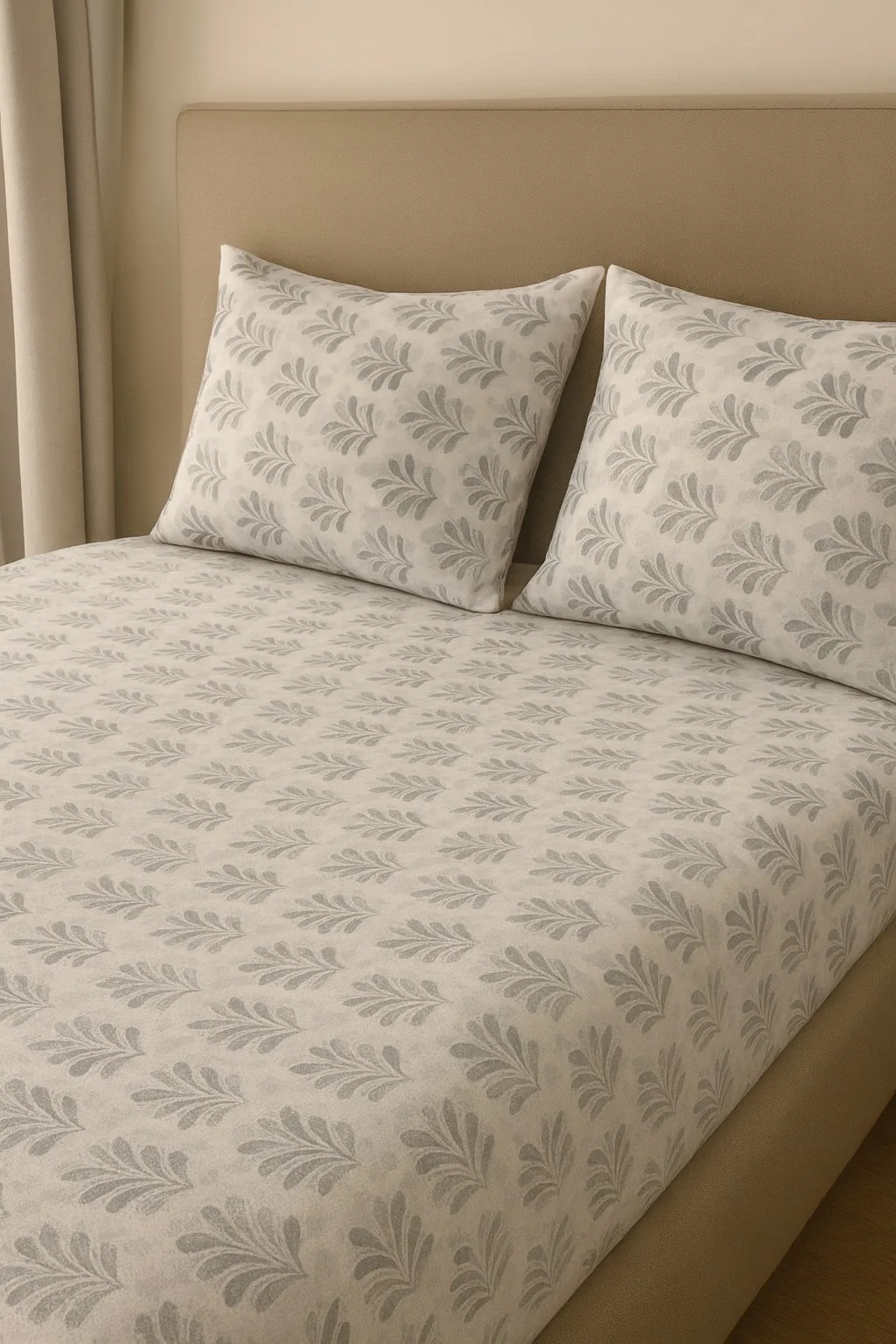 Botanica14 Soft grey bedsheet fabric with subtle pattern – Themes Furnishings