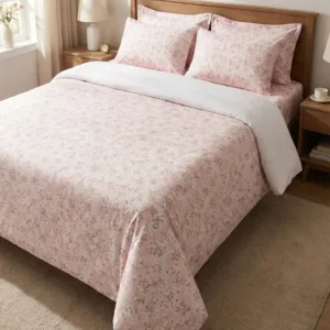 Woven pink bedsheet fabric with subtle pattern – Themes Furnishings