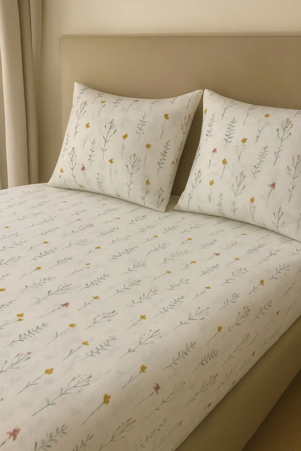 Soft white bedsheet fabric with subtle pattern – Themes Furnishings
