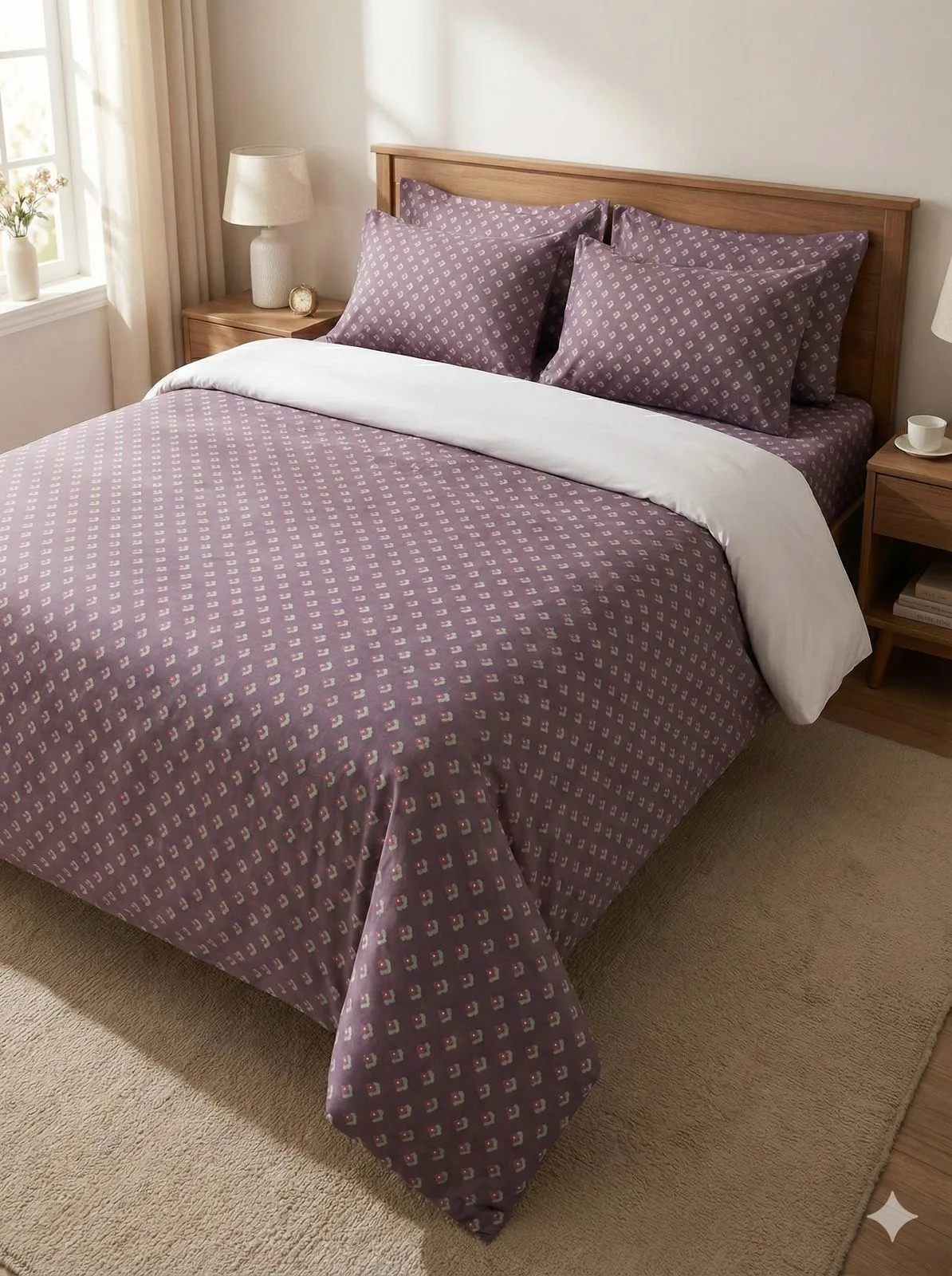 Premium purple bedsheet fabric with subtle pattern – Themes Furnishings