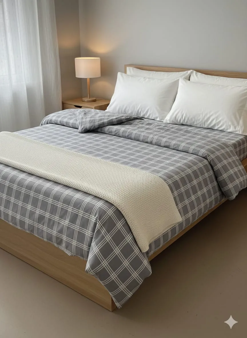 Elegant grey bedsheet fabric with subtle pattern – Themes Furnishings