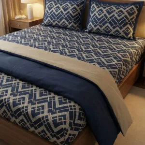 Premium navy bedsheet fabric with subtle pattern – Themes Furnishings