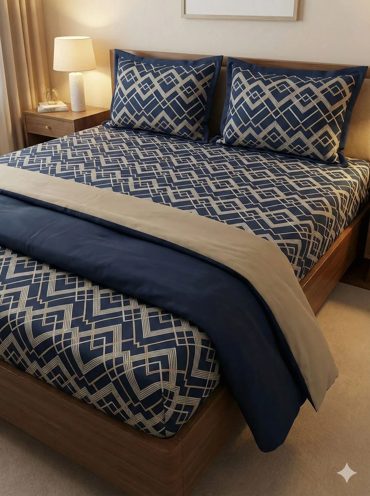 Premium navy bedsheet fabric with subtle pattern – Themes Furnishings