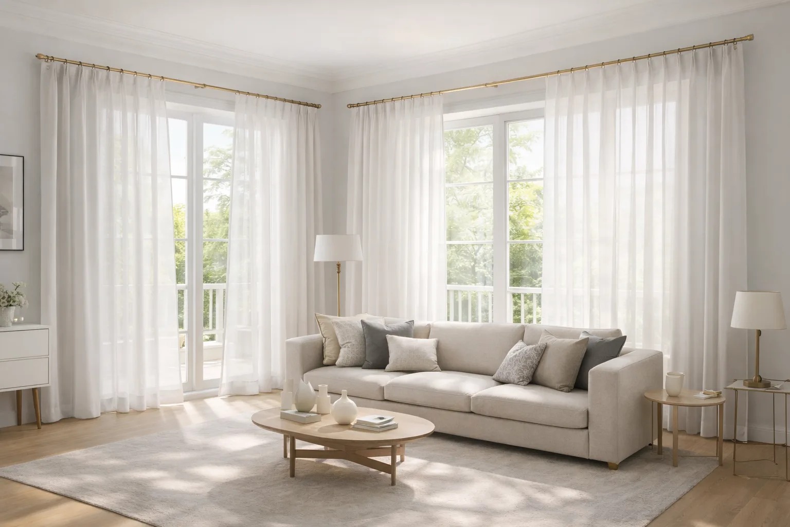 Sheer curtains in a bright living room allowing natural light