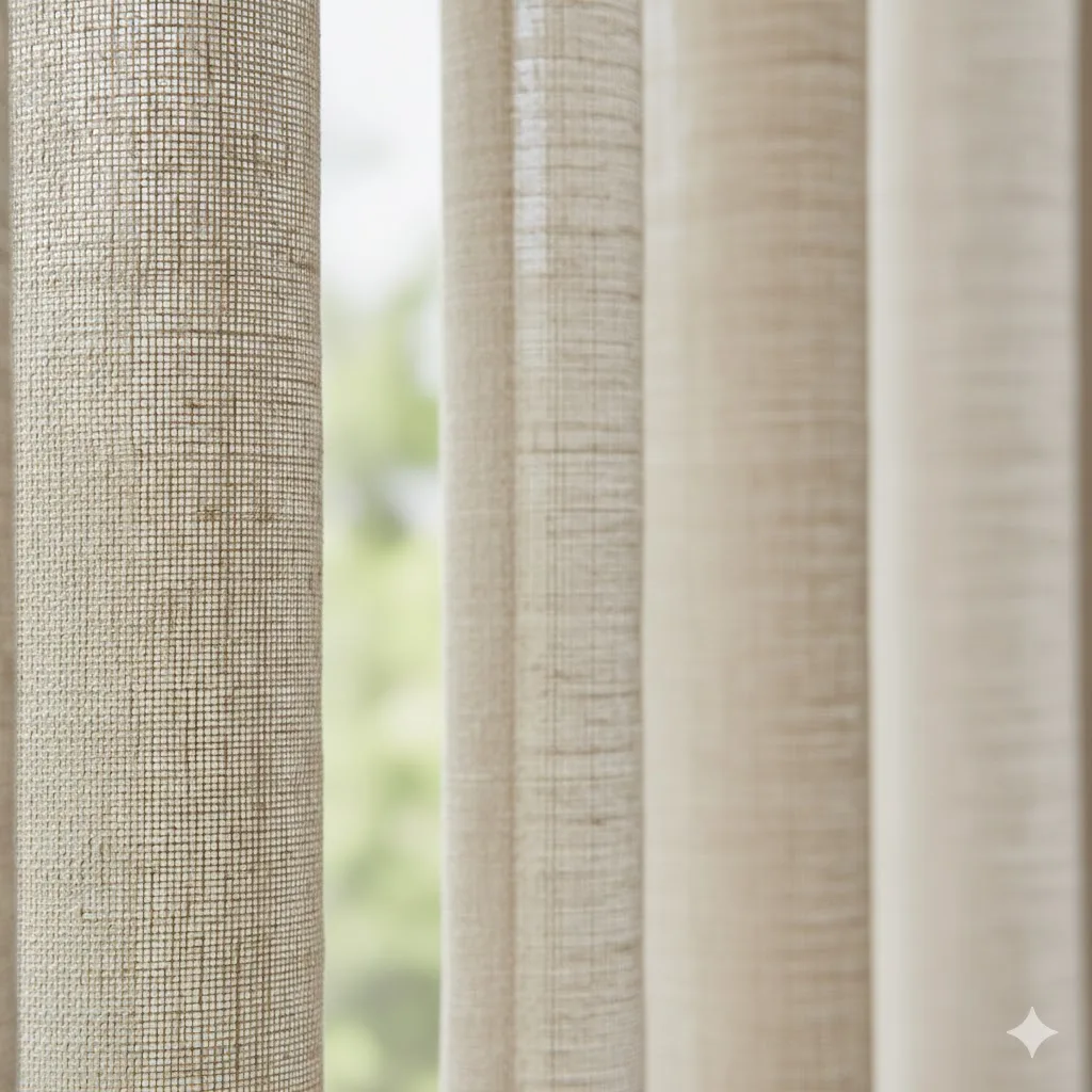 Curtain fabric close-up showing weave and texture