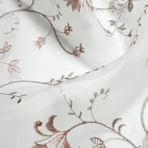 White Sheer Curtain with Rust Floral Embroidery