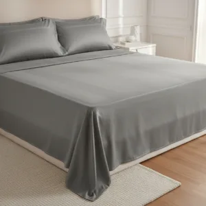 Steel Grey Self-Stripe 600TC Plain Bedsheet Set | King & Queen